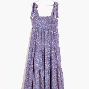 Madewell Tie-Strap Tiered Midi Dress in Summer Vines